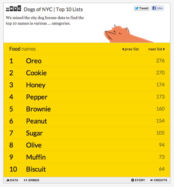 Dogs of NYC Top Ten Food Names for Dogs